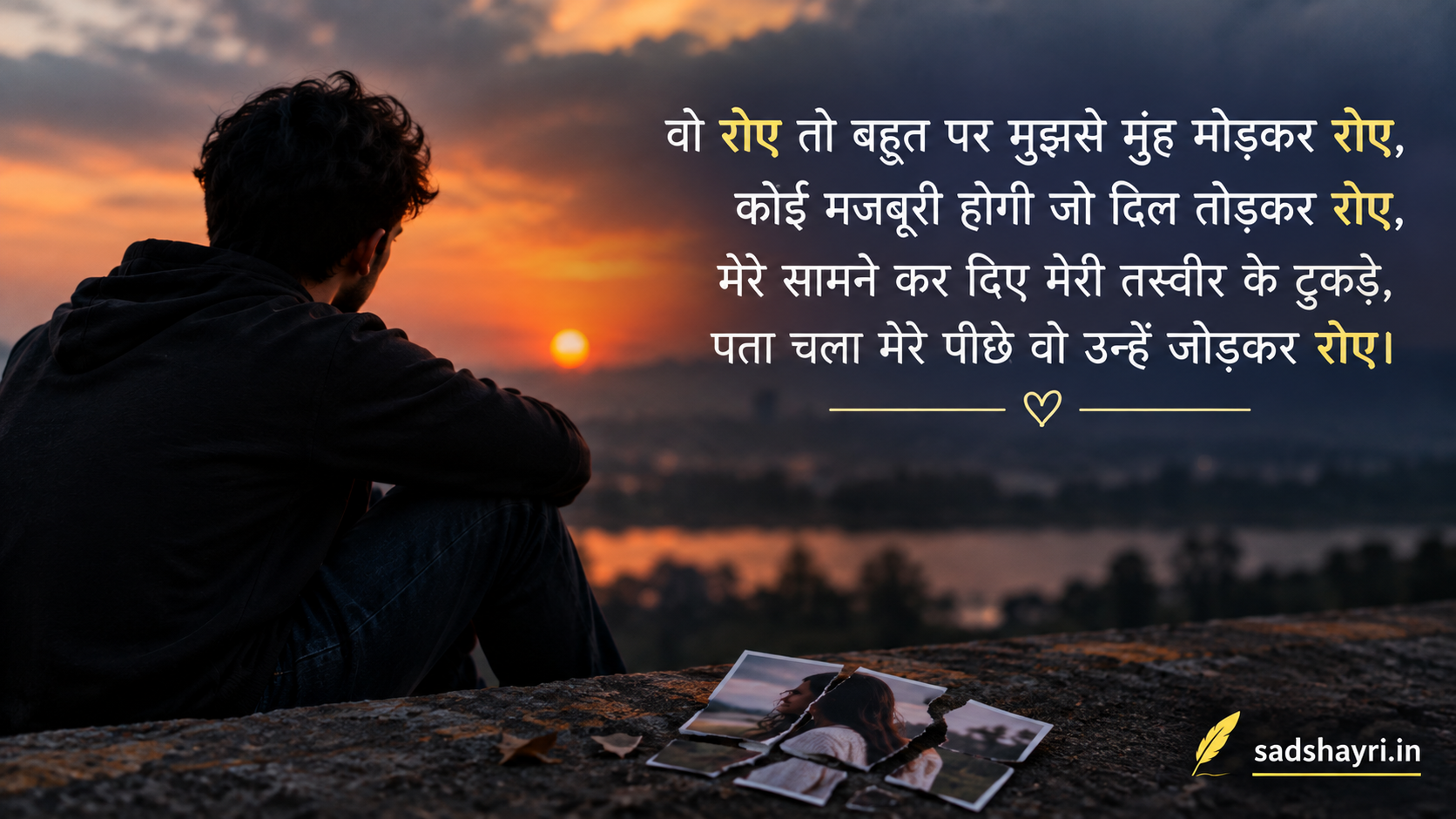 top100+ Dil Ko Rula Dene Wali Shayari | दिल को रुला देने वाली शायरी Latest version 2.0 वो रोए तो बहुत पर मुझसे मुंह मोड़कर रोए Sad Shayri | Sad Shayari वो रोए तो बहुत पर मुझसे मुंह मोड़कर रोए,कोई मजबूरी होगी जो दिल तोड़कर रोए,
मेरे सामने कर दिए मेरी तस्वीर के टुकड़े,
पता चला मेरे पीछे वो उन्हें जोड़कर रोए।